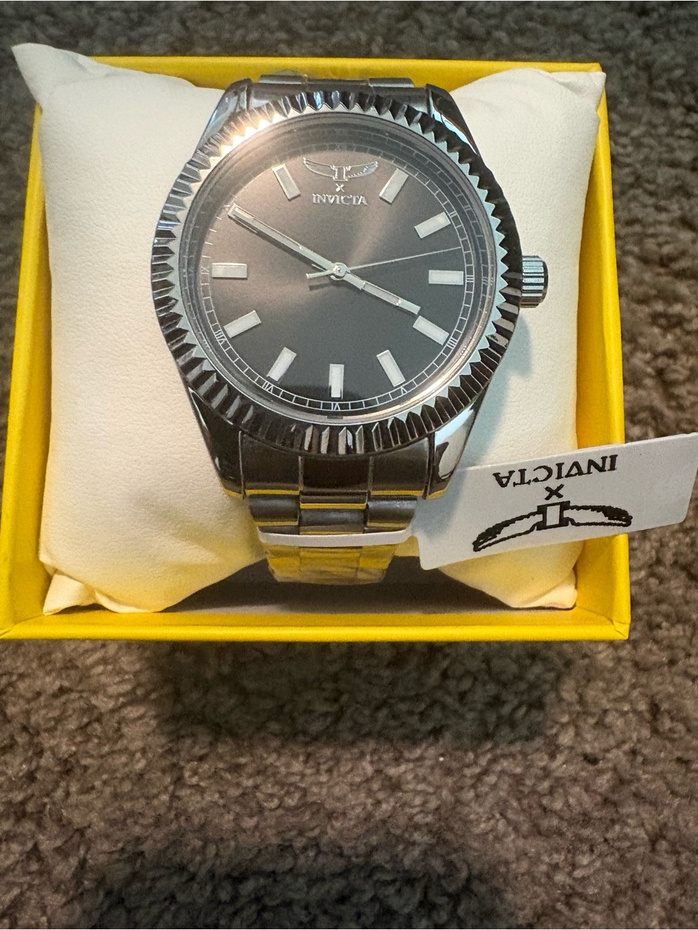 Invicta Silver Stainless Steel Watch with Black Dial